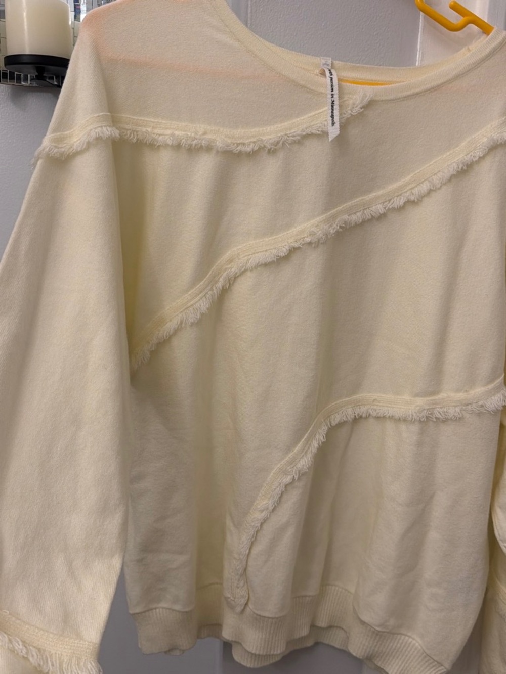 Cream oversized sweater with frayed edges #oversized #cozy  Boho Distressed Asym